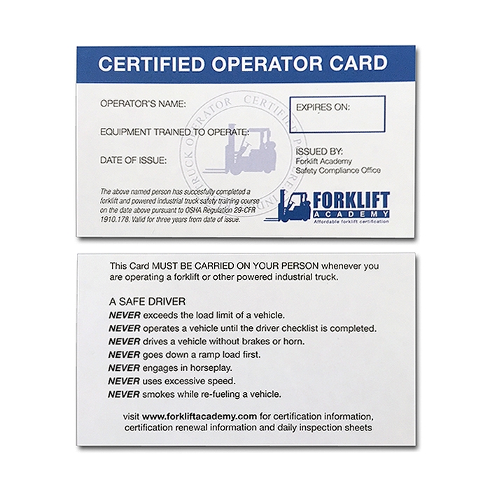 Forklift Certification Card Template Forklift Safety Trained Wallet
