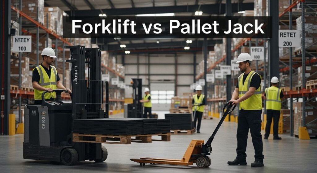 forklift vs pallet jack warehouse