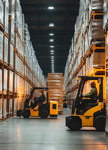 Forklift operators training in a warehouse
