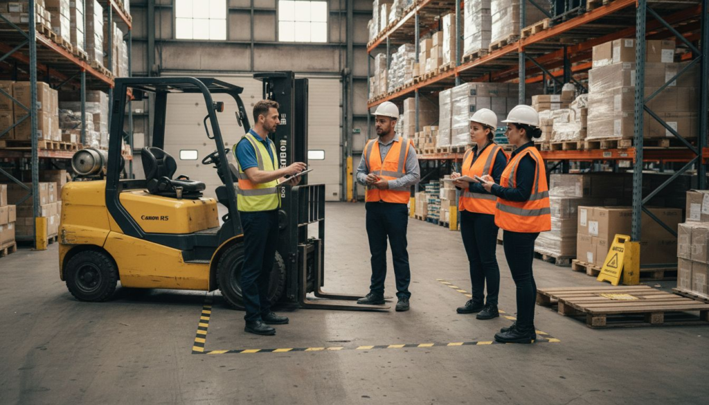 Forklift instructor leading OSHA training session