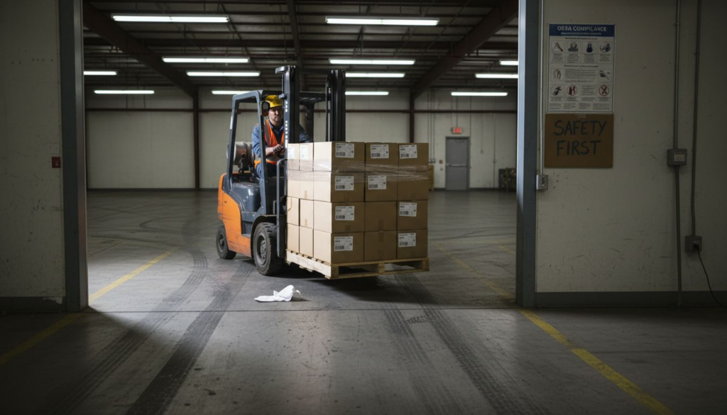 Forklift operator drives in safe accredited setting