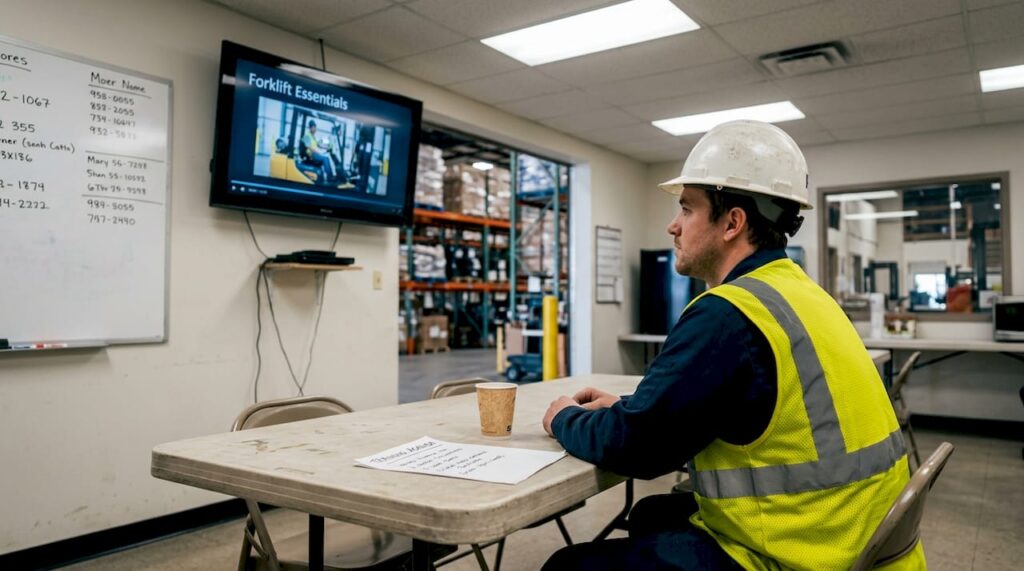 Forklift operator during warehouse safety training