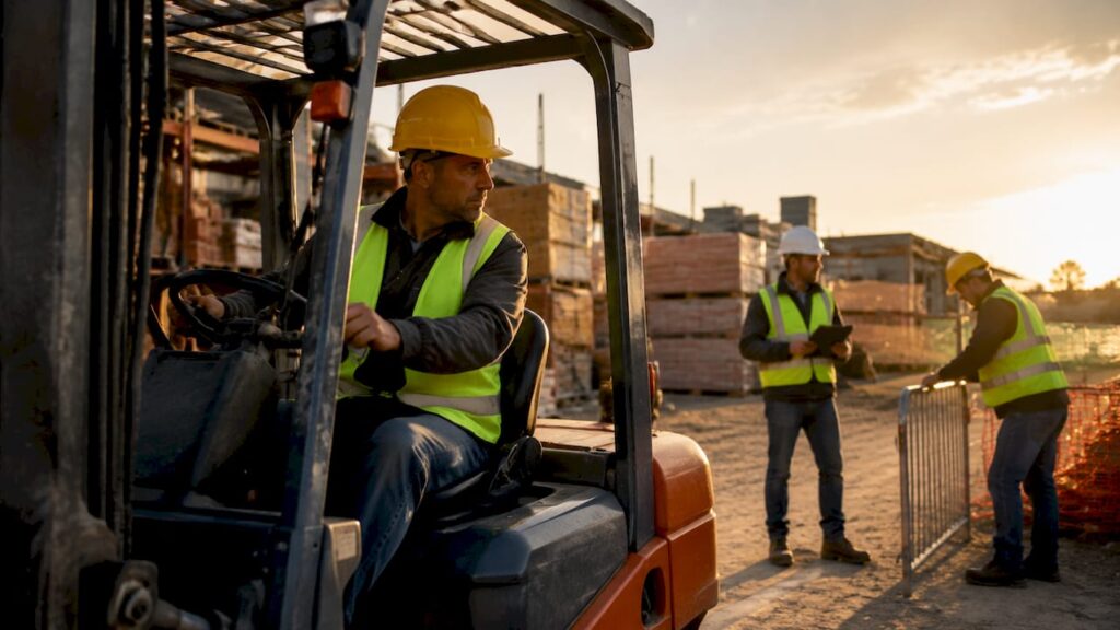 Forklift operator using AI safety equipment