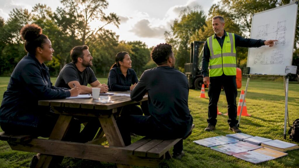 Forklift training classroom with instructor and trainees
