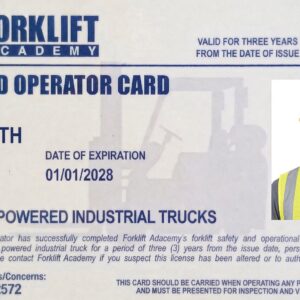 Forklift Academy printed operator card