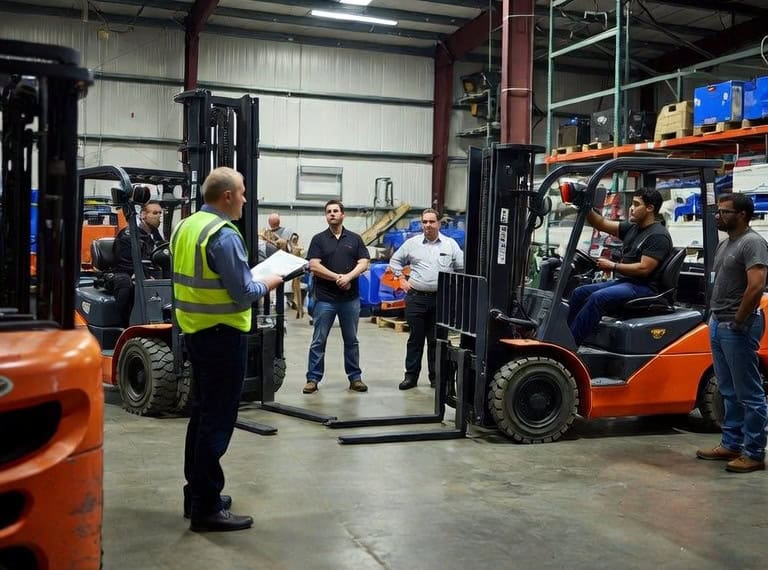 Hands-on forklift training in a warehouse