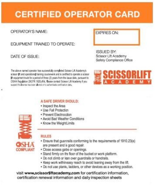 Scissor Lift Training Cards